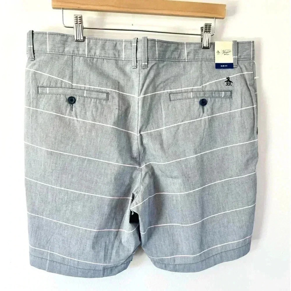Penguin Slim Fit Gray with Pink Stripes 8" Inseam Shorts Size 38, NWT - Picture 6 of 11
